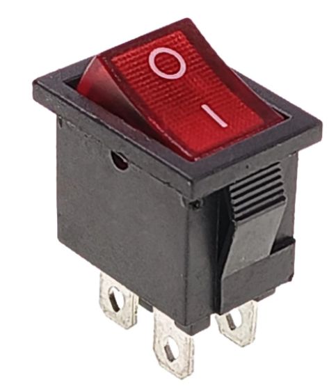 Przełącznik kołyskowy czerwony - 15x21mm ON/OFF 250V - 4PIN