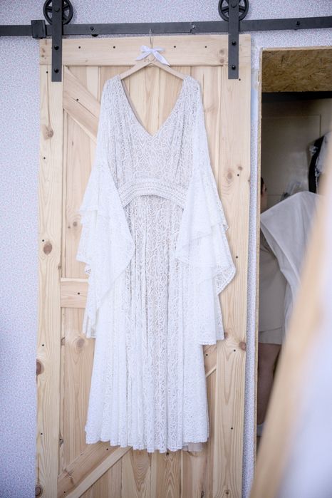 Suknia ślubna boho 46 - 48 długi rękaw koronka