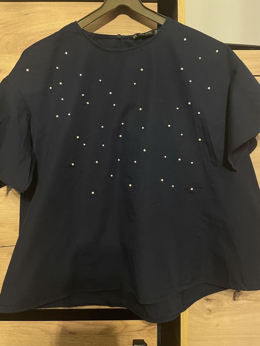 Granatowa, elegancka bluzka Zara