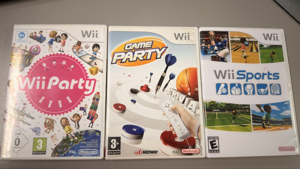 Lote 3 Jogos Nintendo Wii (Wii Party, Wii Sports, Game Party) – Completos com Manual