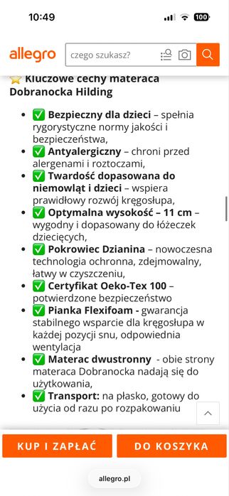 Materac 60x120  Hilding Dobranocka Dzianina