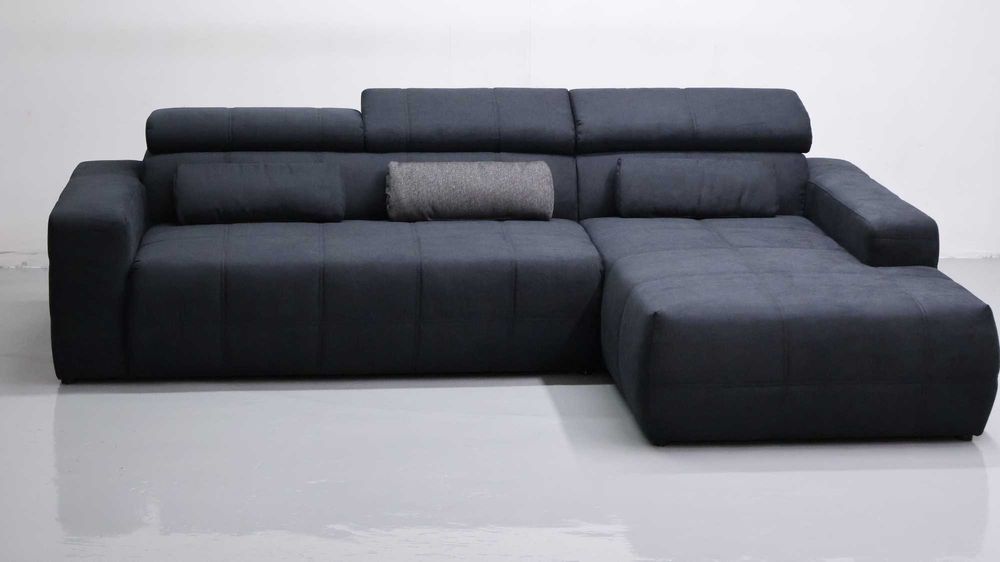 TBK Nowy grafitowy narożnik KLASA PREMIUM regulowane zagłówki rogówka sofa kanapa tkanina DESIGN  NOWOCZESNY WYGODNY