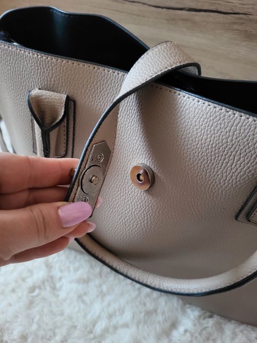 Beżowa torba szoperka torebka shopper bag
