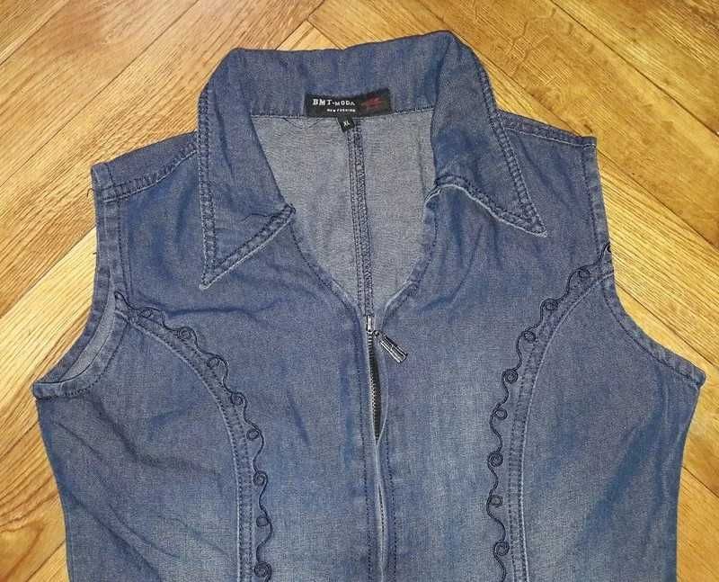 Jeansowa sukienka jeans ZIP S/M z haftem