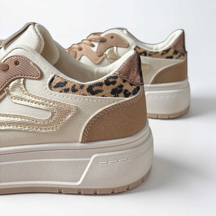 Buty sportowe damskie sneakersy beżowe rozmiar 37 na platformie panterka