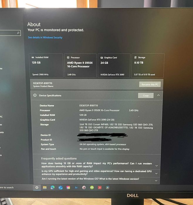 PC Ryzen 9 3950x 16 CPU Core, 128GB, RTX 3090 24GB VRAM, 12TB DE SSD