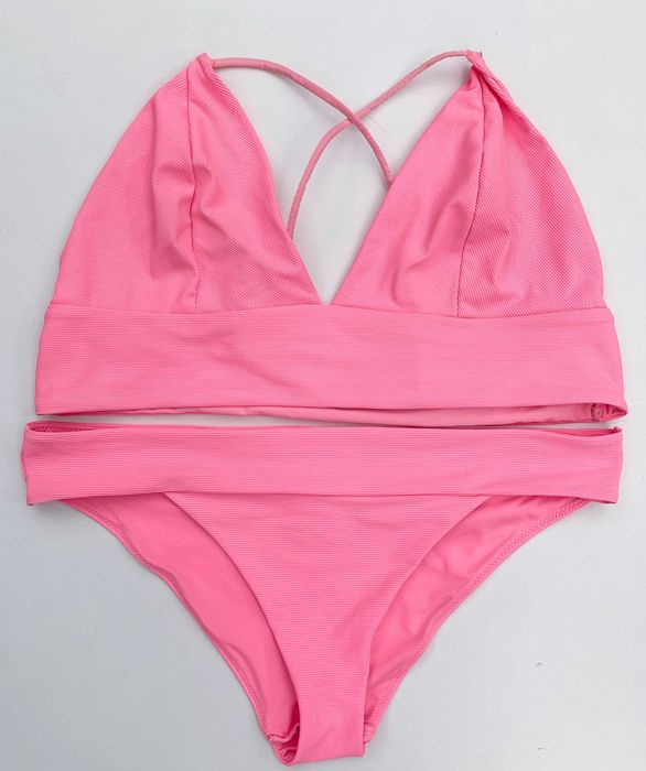Strój Różowy Kostium Kąpielowy 42 46 Neonowy H&M Prążki