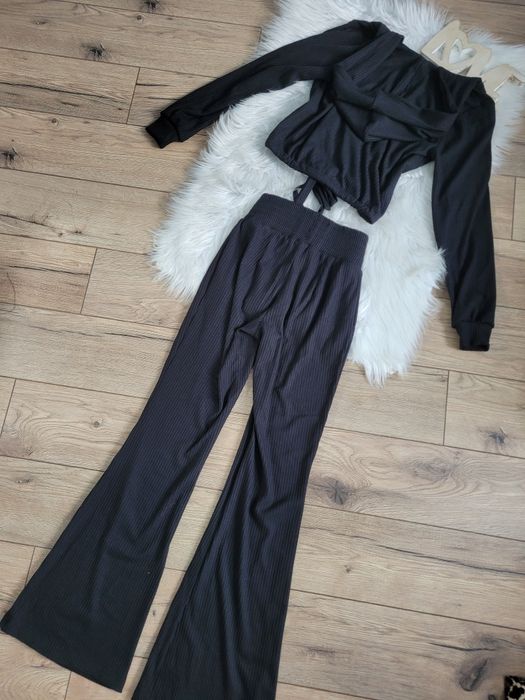 Dres la perla czarny prążek komplet bluza dzwony s