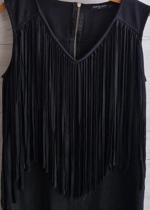 Sukienka Czarna Frędzle Zip M S Jedyna Cudna