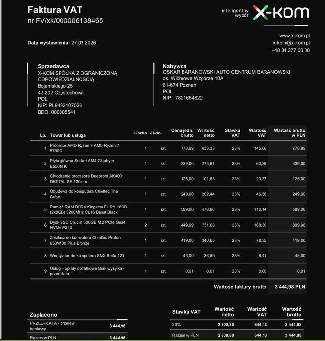Komputer PC Ryzen 7 5700G / 16GB / NVMe / Windows 11 Pro – jak nowy, na gwarancji