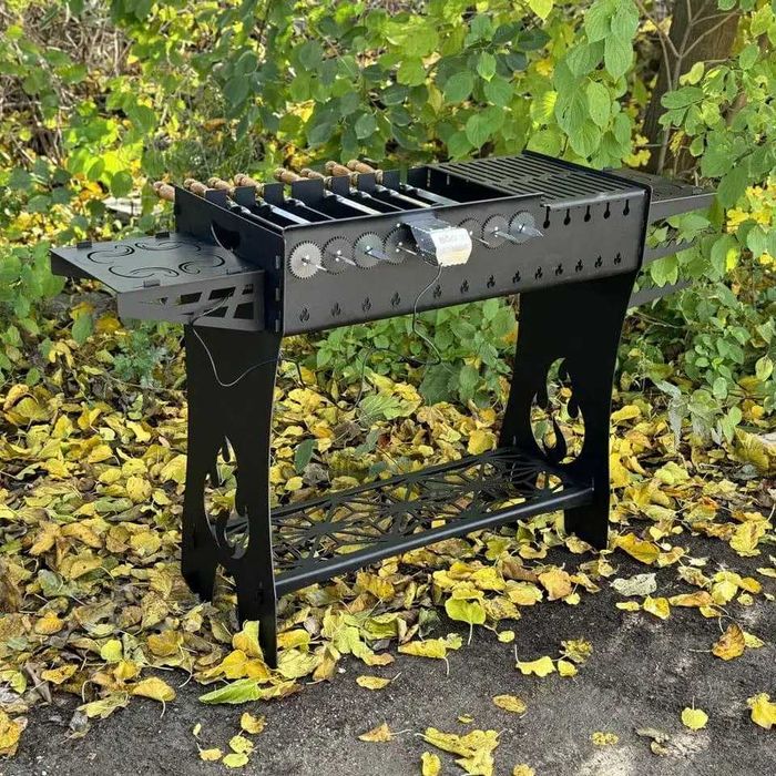 Мангал розбірний автоматичний високий з решіткою гриль на 8 шампурів