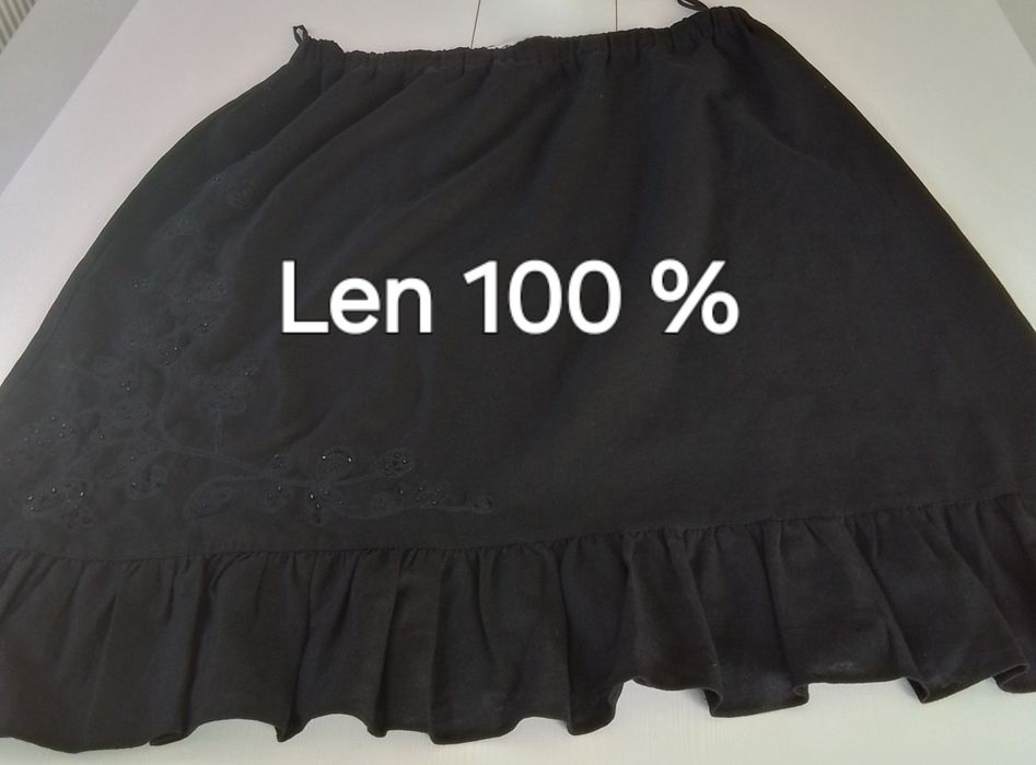 Czarna 100% lniana spódnica na gumce . Rozm. 22 /5XL/ 50.Pas 100 130cm