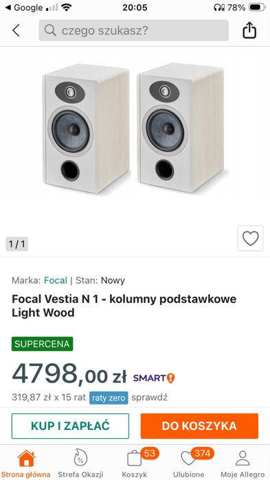 Focal Vestia n1 białe Light Wood jak nowe