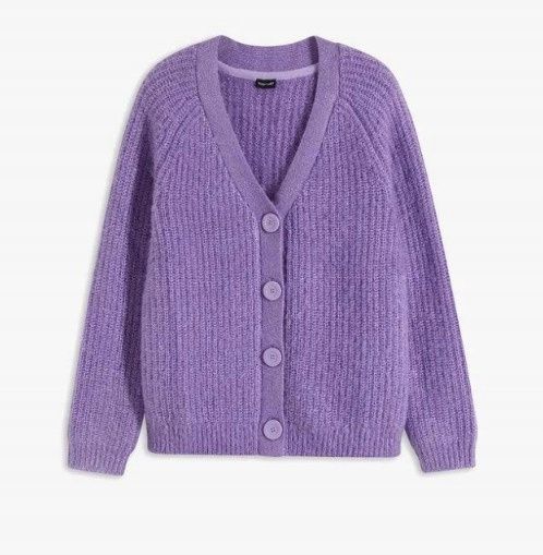 B.P.C sweter rozpinany włochaty fioletowy 40/42.
