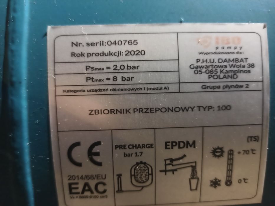 Hydrofor zbiornik przeponowy 100 L