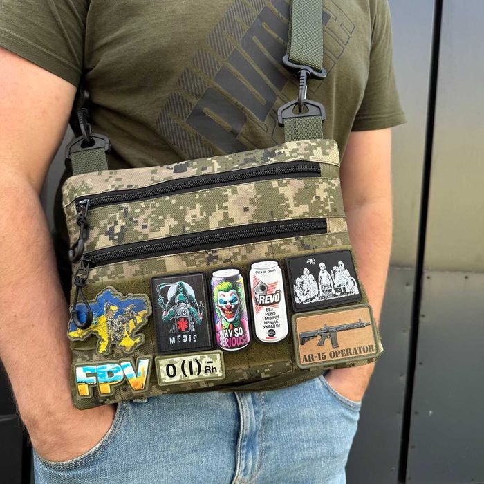 Тактическая сумка через плечо мужская для шевронов мессенджер пиксель