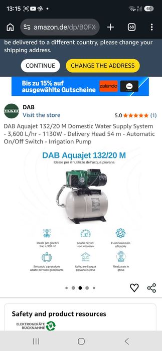 Sistema de abastecimento de água doméstico DAB Aquajet 132/20 M com caldeira Premium GWS PWB-20LH
