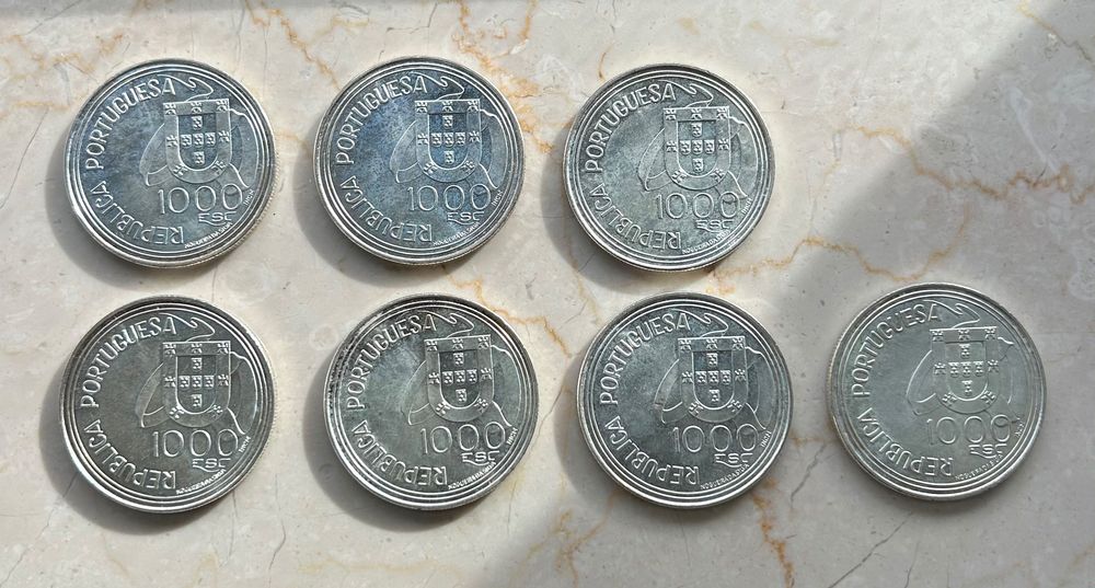 Lote 7 moedas prata 1000 escudos 1994 Tratado de Tordesilhas