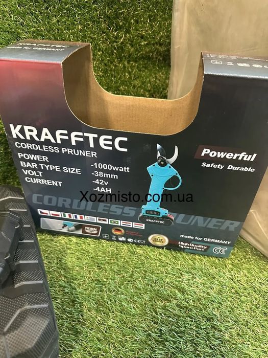 Секатор професійний Krafftec Німечіна (42V, 4AH) акумуляторний, секатор електричний, секатор портативний