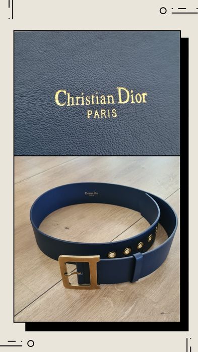 Pasek Christian Dior. Paris. Granatowy. Złota klamra