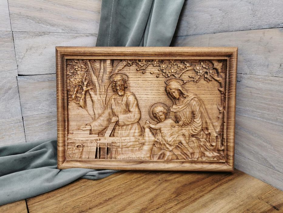 Ikona Obraz drewniany Święta Rodzina I prezent na ślub rocznicę 30 cm