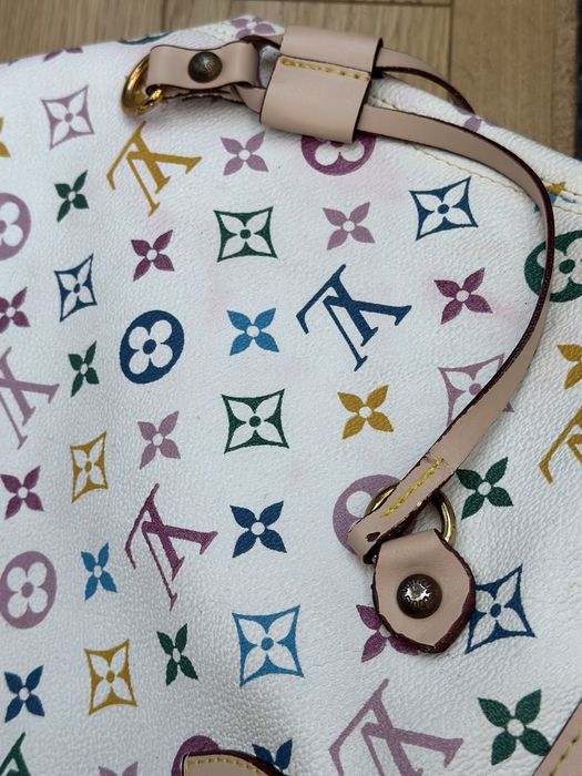 Torba LV biała w kolorowe literki shopper na ramie