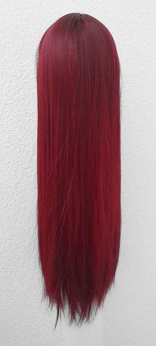 Długa prosta ciemna czerwona peruka z grzywką czerwony cosplay wig