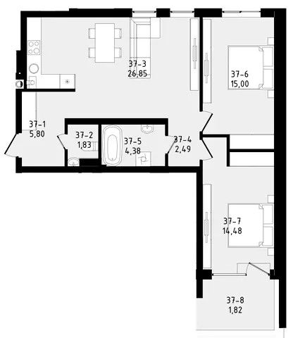 Продаж 2-кім. квартири 77 м.кв., в. Лісна