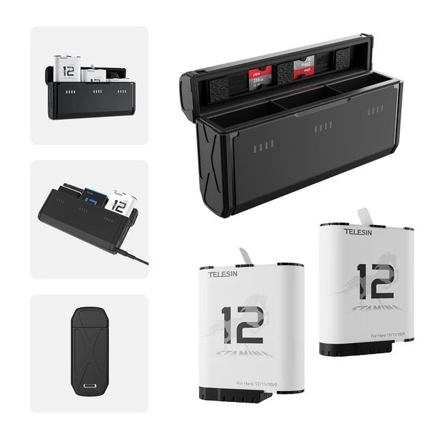 (в наявності) Акумулятори та зарядне для GoPro Hero 12 11 10 9 Telesin Stamina