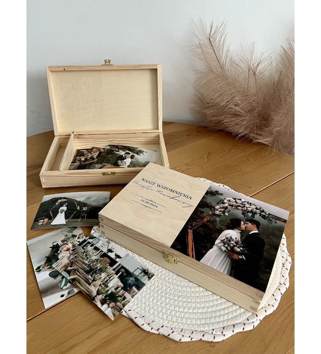 Drewniane Pudełko ze zdjęciem Ślubne z Personalizacją na Pendrive