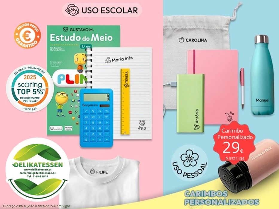 Carimbos personalizado em delikatessen.pt com entrega gratuita dia seguinte desde 1998. #Papelaria #Informática #Limpeza #Higiene