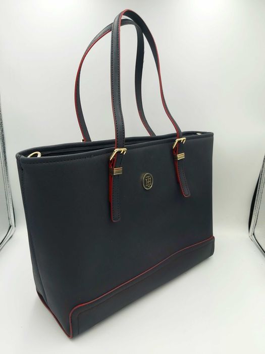 Torebka TOMMY HILFIGER granatowa czerwona torba shopperka pojemna