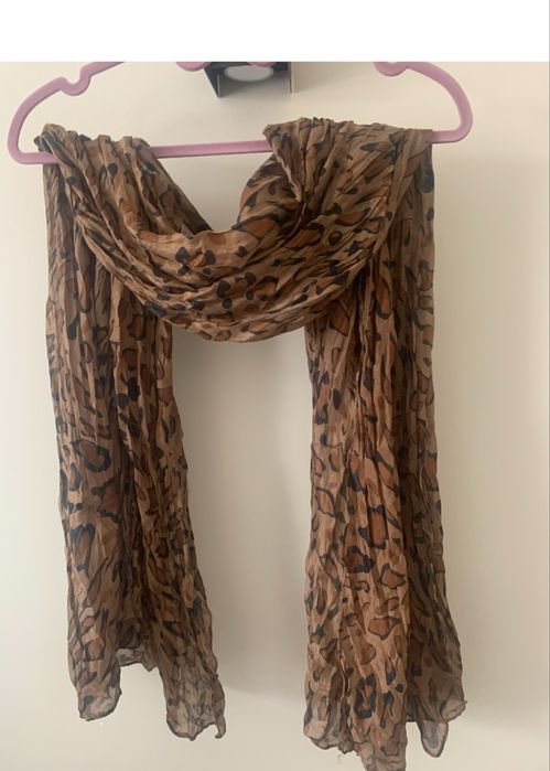 Szal chusta w panterkę brązowy beżowy