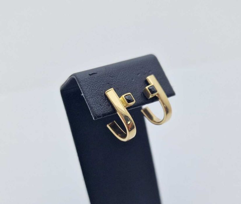 Piękne Złote Kolczyki Czarne Oczko Sztyft 1,50g 585p