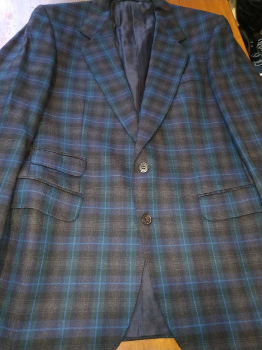Картатий класичний та стильний чоловічий піджак у клітинку 100% вовна