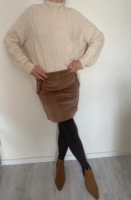Sweter manor kremowy oversize m-xl damski warkocze golf