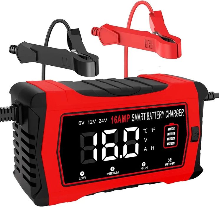 HTRC Ładowarka do akumulatora samochodowego 16 A, 6 V/12 V/24 V