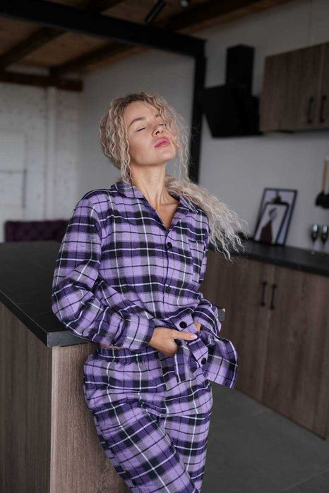 Піжама фланелева в клітинку унісекс парна сорочка та штани S - 3XL