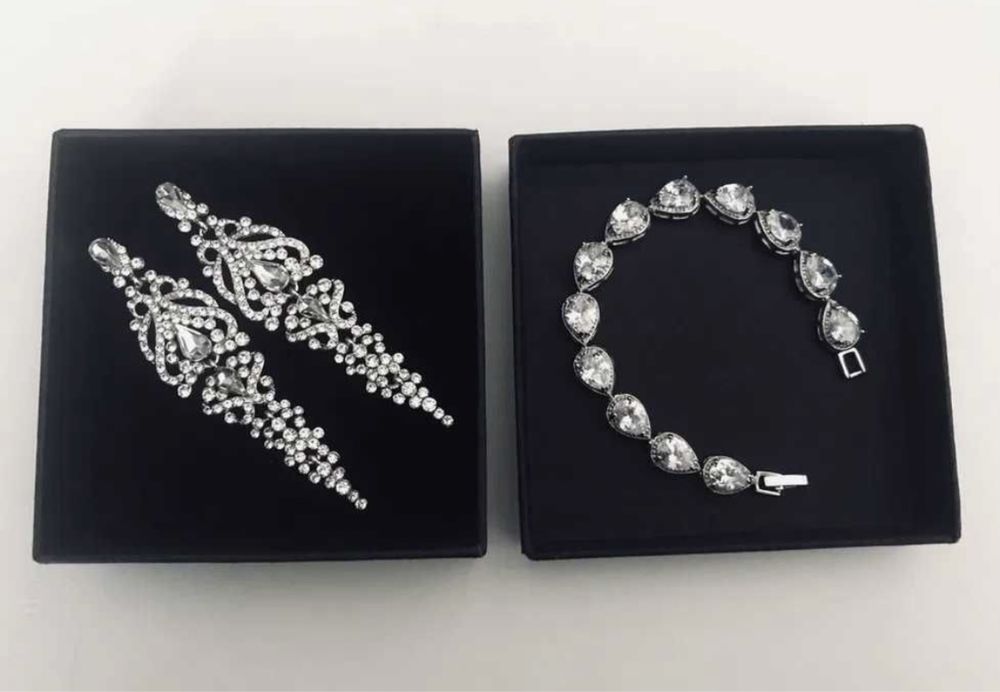 Zestaw bizuterii ślubnej kolczyki bransoletka ślubne ślub komplet