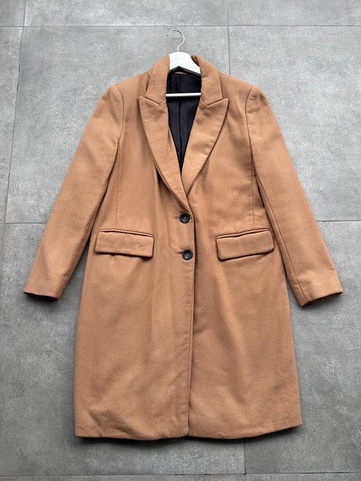 Karmelowy długi wełniany płaszcz Zara rozm. M wool winter caramel coat