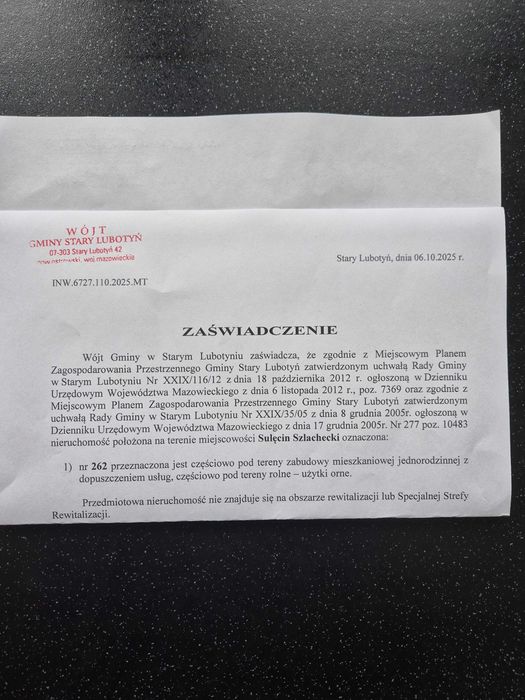 Działka budowlana mieszkaniowo-usługowa Sulęcin Szlachecki - bdb cena!