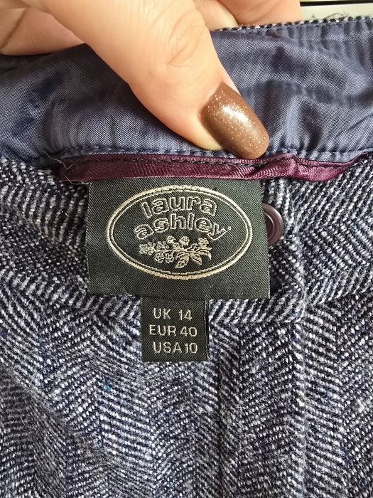Spodnie wełniane z jedwabiem 40 Laura Ashley w jodełkę