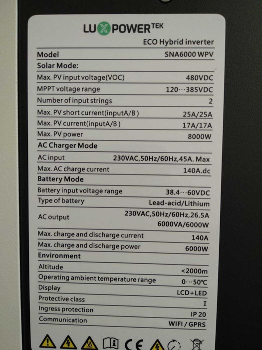 Гібридний інвертор  Luxpower SNA6000 + НАЛАШТУВАННЯ