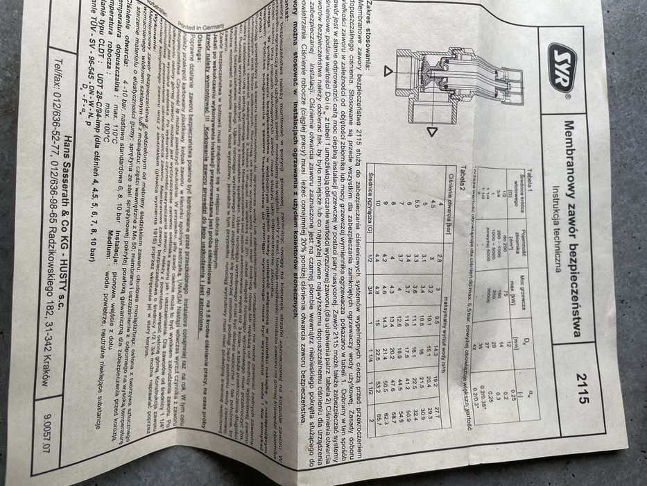 SYR zawór bezpieczeństwa 1” 6BAR