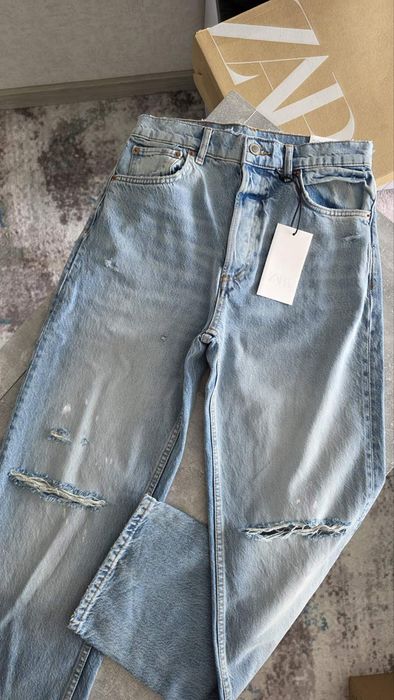 Голубі прямі джинси Zara нова колекція джинсы Зара светлые голубые