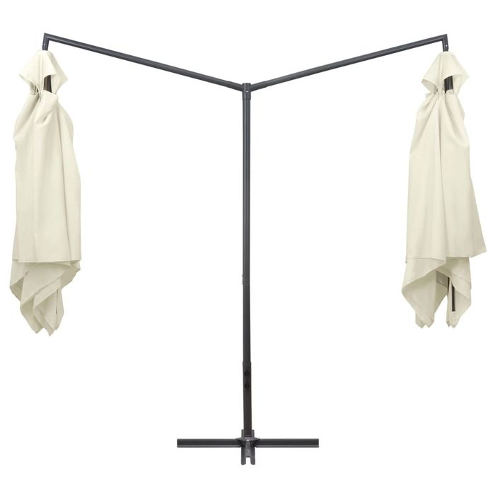 3 x Guarda-sol duplo com mastro de aço 250x250 cm branco areia