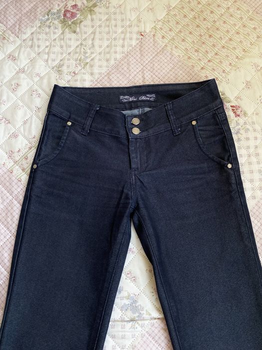Granatowe proste jeansy biodrówki XXS 32 XS 34 niski stan vintage 00s y2k baddie