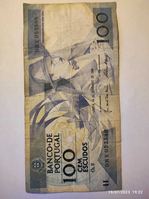 Nota de 100 Escudos de 1988, Circulada, chapa 9