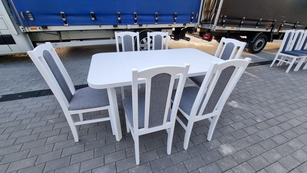 Stół 80x140/180 + 6 krzeseł, biały+szary, transport cała POLSKA