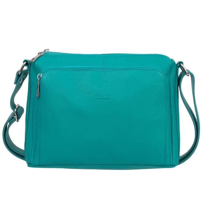 VERA PELLE torebka skórzana listonoszka z paskiem V535 turkusowa